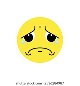 Sad , depressed and miserable emoji face with tears. Vector illustration.