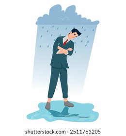 Un trabajador de oficina triste y deprimido. Vector plana ilustración de dibujos animados