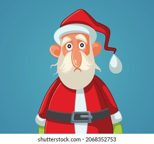 Sad Depressed Santa Claus Vector Cartoon Illustration. Elderly Father Christmas feeling tired anxious and unhappy
