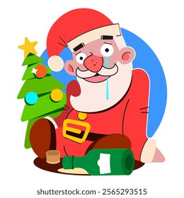 Sad Depressed Santa Claus Vector Cartoon Illustration. Elderly Father Christmas feeling tired anxious and unhappy