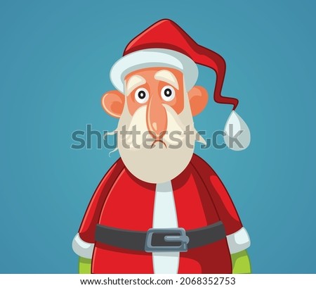 Sad Depressed Santa Claus Vector Cartoon Illustration. Elderly Father Christmas feeling tired anxious and unhappy
