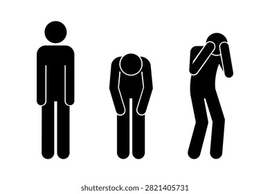 Sad and Depressed Stickman Set – Stress, Anxiety, Overwhelmed, Mental Health Icon.
