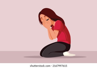 
Sad Depressed Unhappy Teen Girl Crying Alone Vector Illustration. Relatives living next to each other fighting over property

