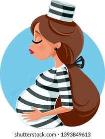 Sad Depressed Woman Feeling Prisoner in Pregnancy. Maternal prenatal depression concept illustration
