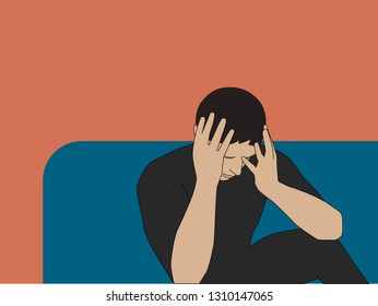 Sad, depressed, worried man vector illustration.