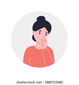 Sad depression girl in icon. Flat vector cartoon illustration.