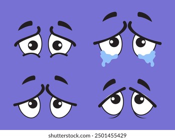 Sad depression upset cry cartoon eye isolated set. Vector flat graphic design illustration
