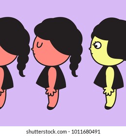Sad Different And Strange Young Teenage Girl Standing Alone As Her Teenage Peers Ignore Her. Conceptual Of A Social Outcast Card Character illustration