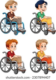 Sad disable man sitting on wheelchair illustration