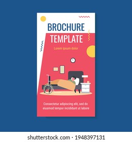 Sad disabled young man resting in bed. Insomnia, wheelchair, night flat vector illustration. Disability, loneliness, sadness concept for banner, website design or landing web page