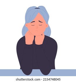 Sad disappointed young lady. Teenager depression and anxiety problems vector illustration