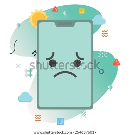 Sad Dismayed Emoji on a Smartphone Screen: Modern Illustration Design with a Creative Touch of Colorful Geometric Elements | Sad Dismayed Emoji Icon Design on Smartphone Screen