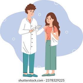 Sad Doctor Delivering Bad News to Young Patient. Emotional Vector Illustration of Doctor and Patient Interaction in Flat Style