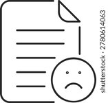 Sad document icon with unhappy face isolated on white background, vector, illustration