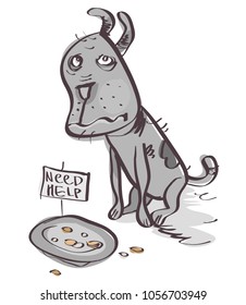 Sad dog asks for help. Vector illustration isolated on white background