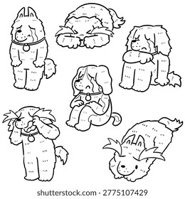 Sad dog crying and feeling lonely hand drawn doodle style vector illustration