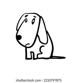 Sad dog. Cute animal. A sketch drawn by hand. Vector doodle illustration