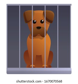 Sad dog in shelter cage icon. Cartoon of sad dog in shelter cage vector icon for web design isolated on white background