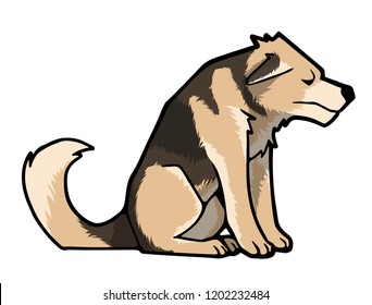 sad dog sits head down