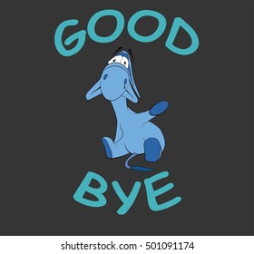 Sad donkey waving hand with "Goodbye" text, t-shirt graphics