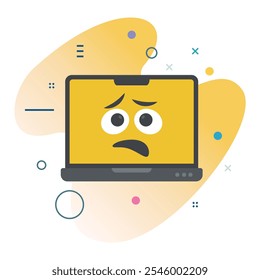 Triste expresión facial dudosa en la pantalla del ordenador portátil - diseño de ilustración de Tecnología para medios digitales |  icono de diseño Triste Doubtful Emoji Laptop