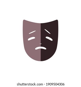 Sad drama mask flat icon vector illustration