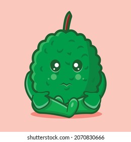 sad durian fruit mascot isolated cartoon in flat style