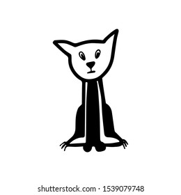 Sad eared black kitten. Vector hand drawn doodle illustration isolated on white bacground. Meow poster.