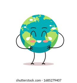 sad earth character crying unhappy cartoon mascot globe personage say no plastic climate change save planet concept isolated vector illustration