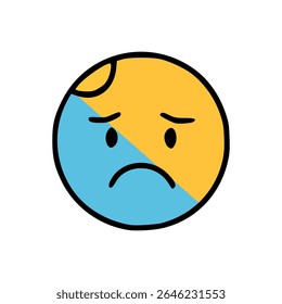 Sad Earth emoji with worried face and diagonal split color, climate change awareness icon