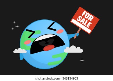 Sad earth vector illustration