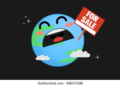 Sad earth vector illustration