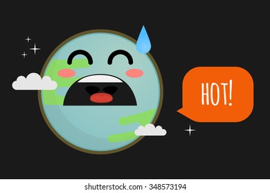 Sad earth vector illustration: global warming