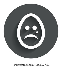 Sad Easter egg face with tear sign icon. Crying chat symbol. Circle flat button with shadow. Modern UI website navigation. Vector