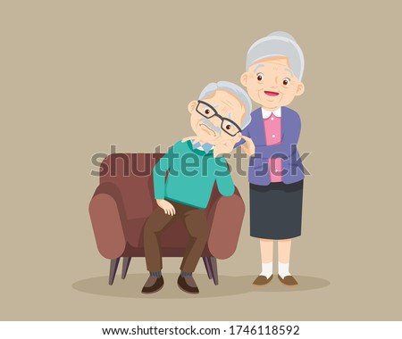 Sad elderly man Bored, Sad Senior man sitting and Senior woman comforting upset her,Grandmother consoling Grandfather