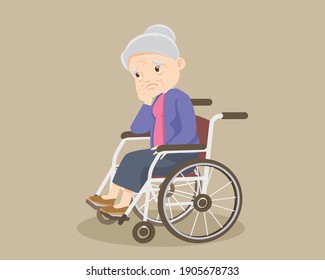 Sad elderly woman Bored, Sad Senior woman sitting in a wheelchair. Alone old woman thinking about problem. grandmother patient
