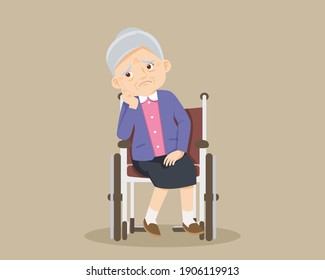 Sad elderly woman Bored, Sad Senior woman sitting in a wheelchair. Alone old woman thinking about problem. grandmother patient