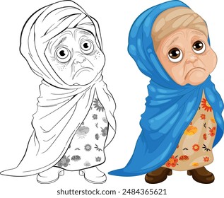 Sad elderly woman with a headscarf