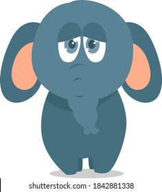 elefante triste, ilustración, vector sobre fondo blanco