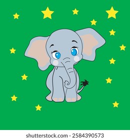 Sad elephant with stars illustration