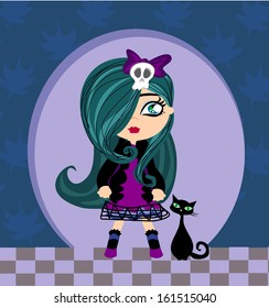 Sad emo girl and her cat. 