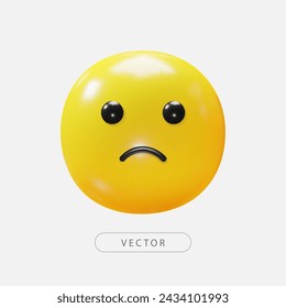 Sad emoji 3d render icon. Melancholy face emoji emoticon icon. Sticker sad emoji. 3d render.  Vector illustration.