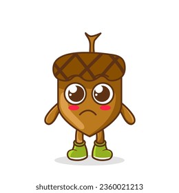 sad emoji acorn character, fruit character vector. acorn character illustration