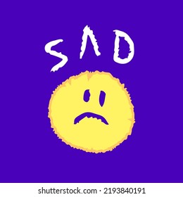 Sad emoji cartoon, illustration for t-shirt, sticker, or apparel merchandise. With modern pop and retro style.