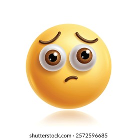 Sad emoji clipart 3d character. Emoji face in upset, frown, despair, grief, stress and hopeless facial expression yellow round graphic element. Vector illustration sad emoticon clip art. 
