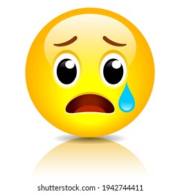 Emoji triste, emoticono vector llorando aislado en fondo blanco