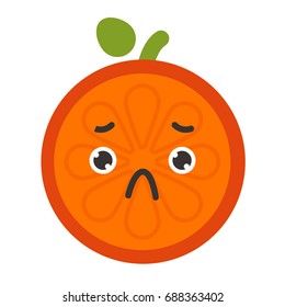 Sad emoji. Sad despondent orange fruit emoji feeling like crying. Vector flat design emoticon icon isolated on white background.