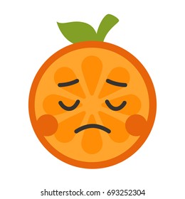 Sad emoji. Sad despondent orange fruit emoji feeling like crying. Vector flat design emoticon icon isolated on white background.