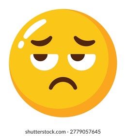 Sad emoji icon with disappointed expression and downcast eyes, 3D cartoon style illustration isolated on transparent background.