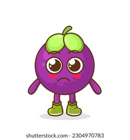 sad emoji mangosteen character, fruit character vector. mangosteen character illustration